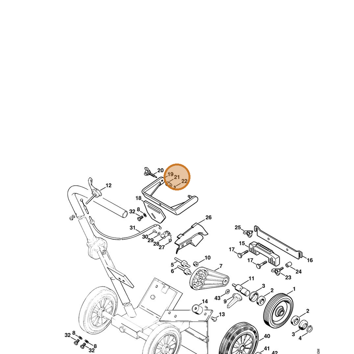 STIHL part 4223-716-1500 — IPL diagram snippet (6x zoom, amber highlight)