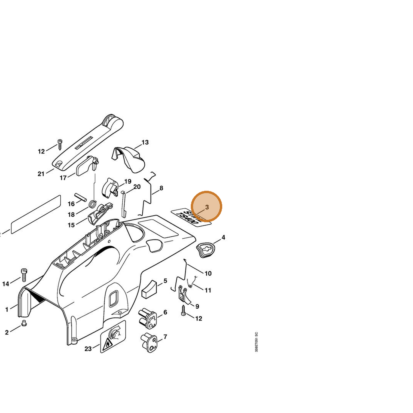 STIHL part 4223-967-1500 — IPL diagram snippet (6x zoom, amber highlight)