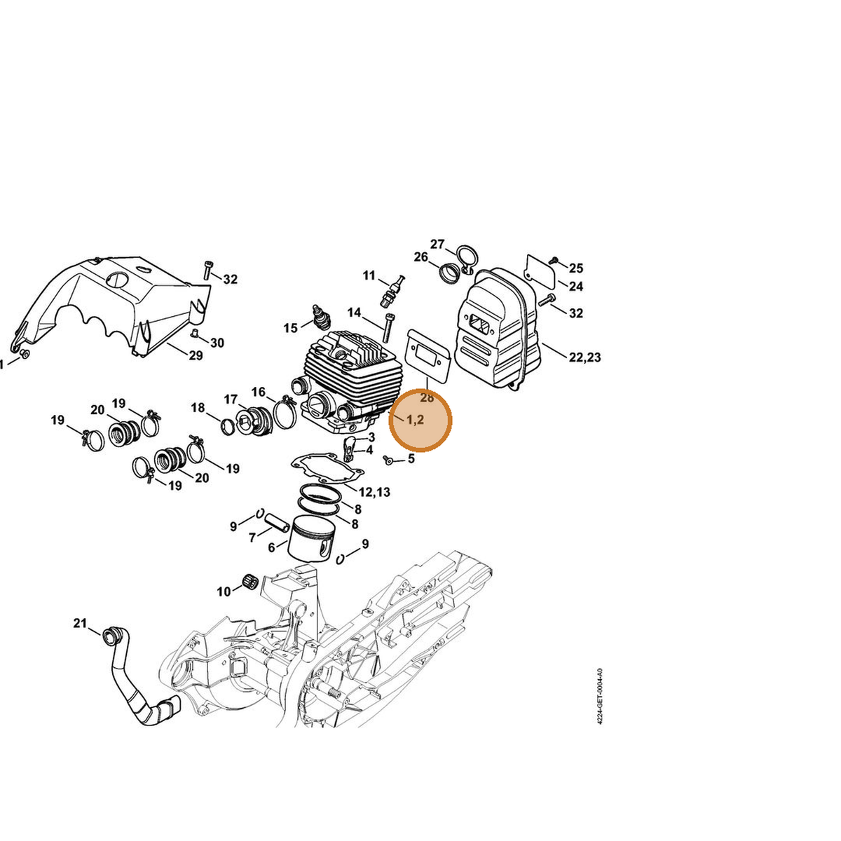 STIHL part 4224-020-1202 — IPL diagram snippet (6x zoom, amber highlight)