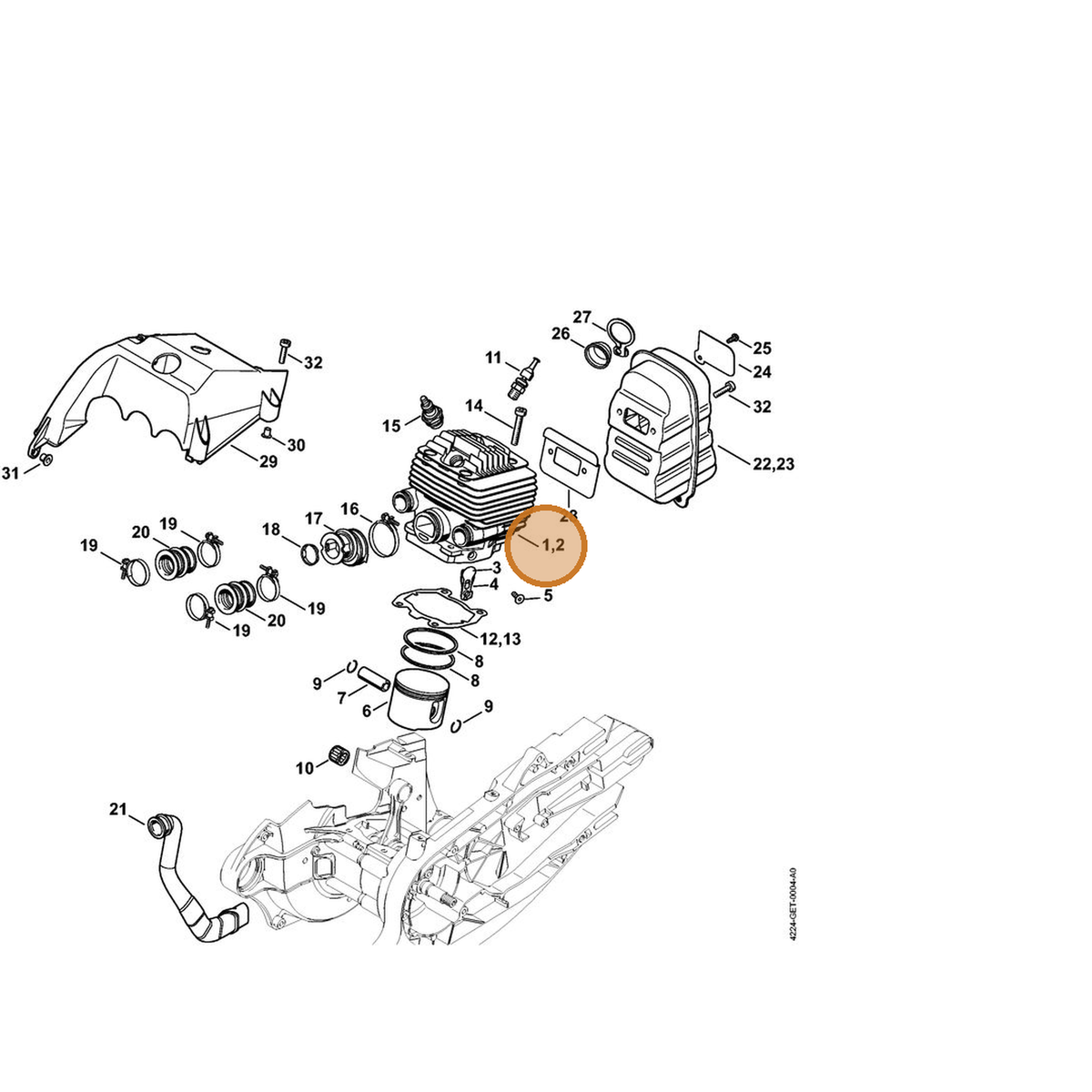 STIHL part 4224-020-1205 — IPL diagram snippet (6x zoom, amber highlight)