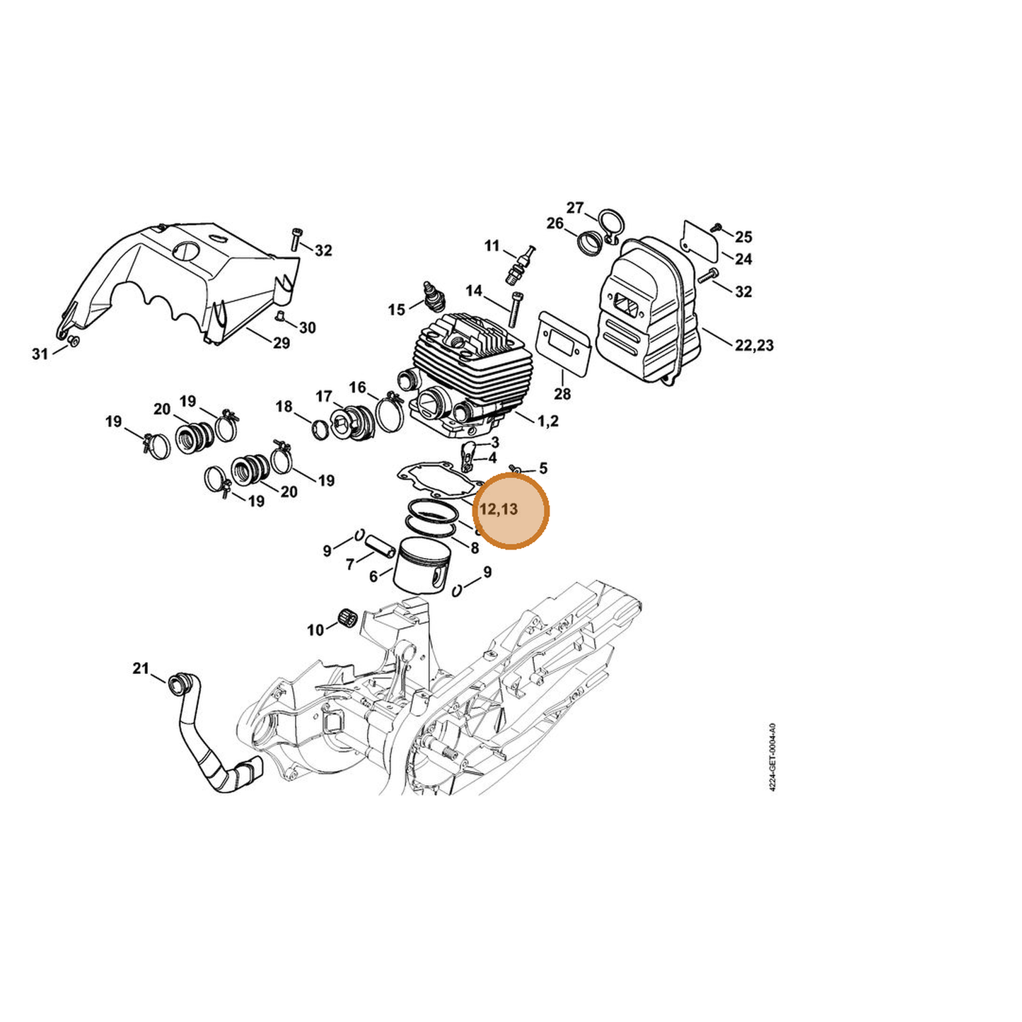 STIHL part 4224-029-2300 — IPL diagram snippet (6x zoom, amber highlight)