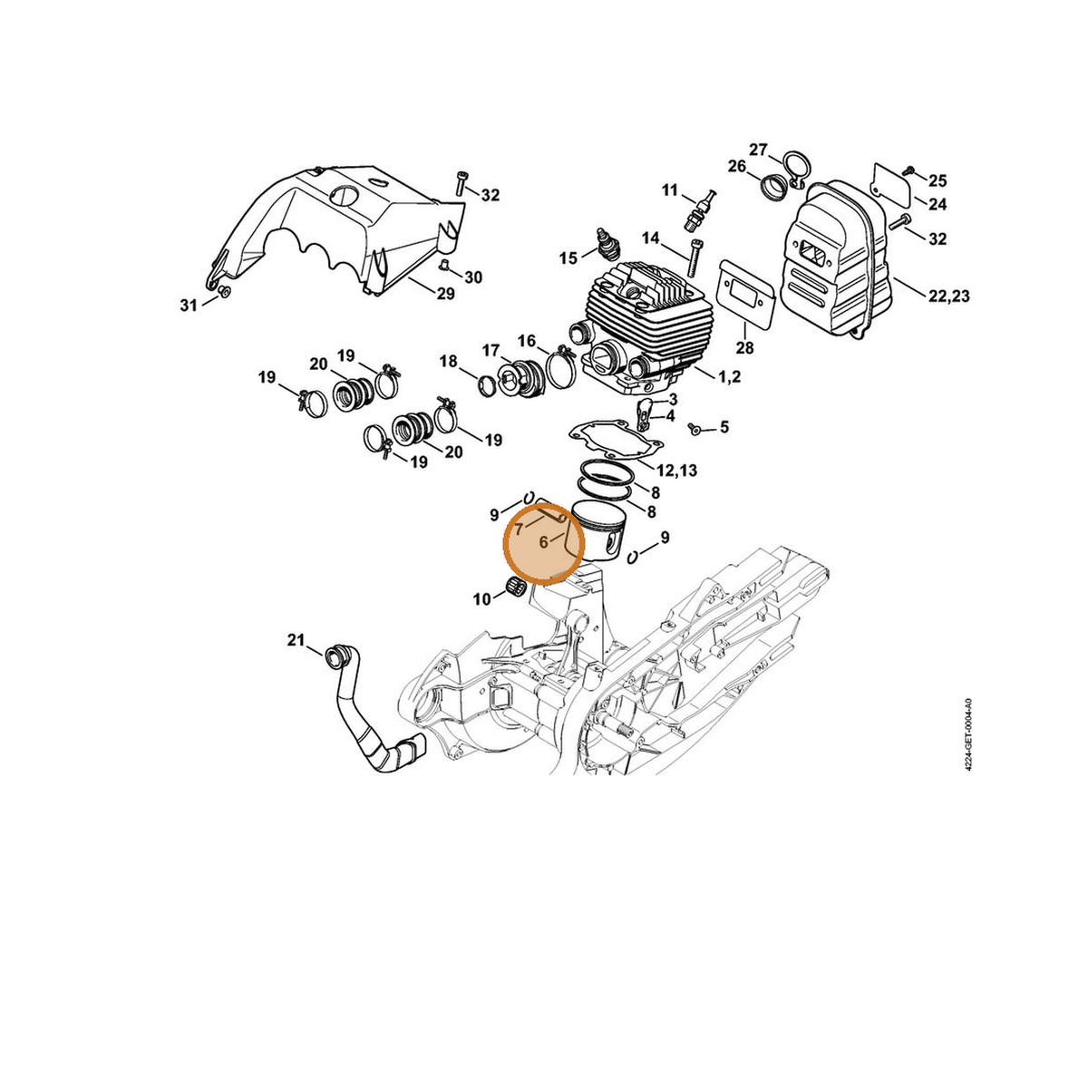 STIHL part 4224-030-2005 — IPL diagram snippet (6x zoom, amber highlight)