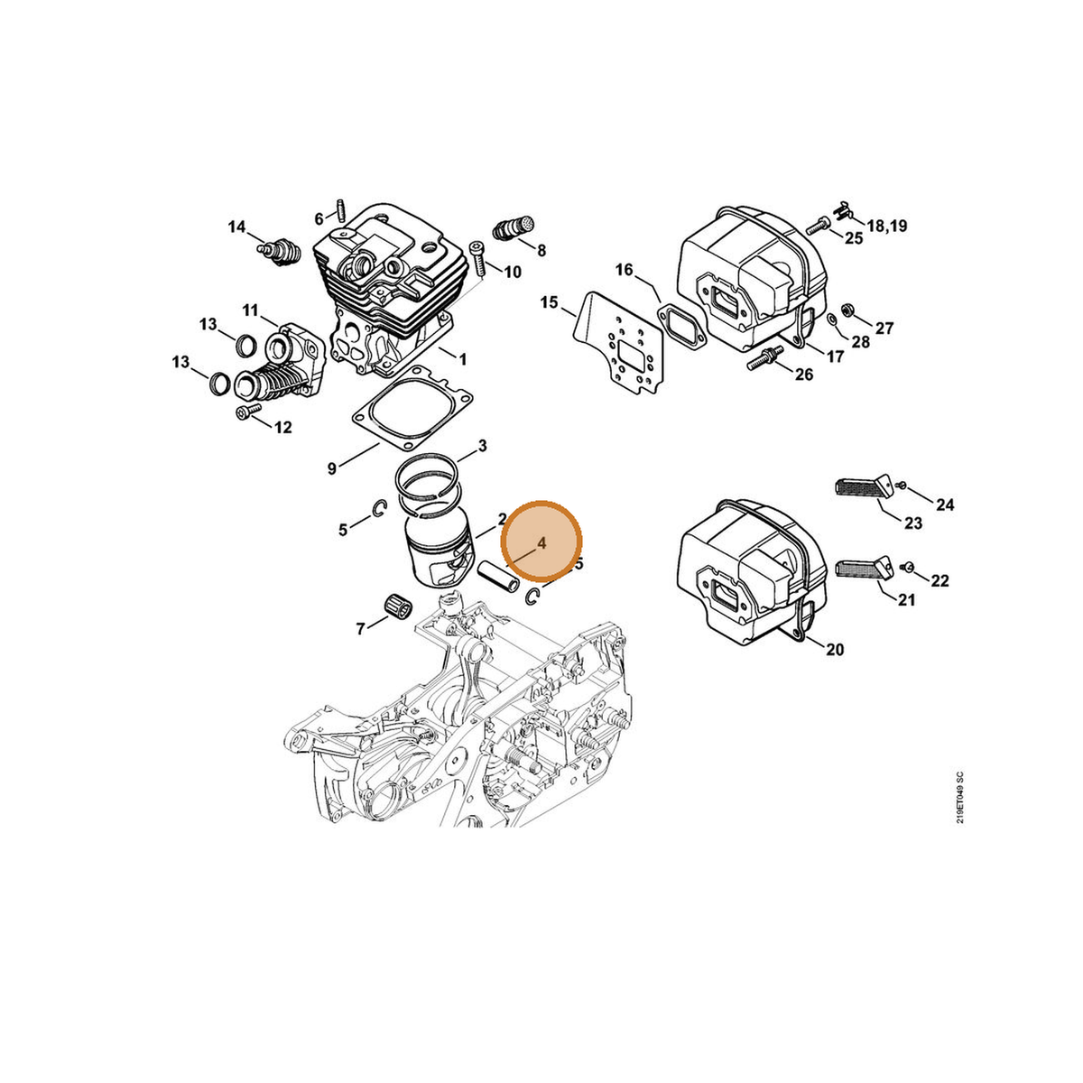 STIHL part 4224-034-1500 — IPL diagram snippet (6x zoom, amber highlight)