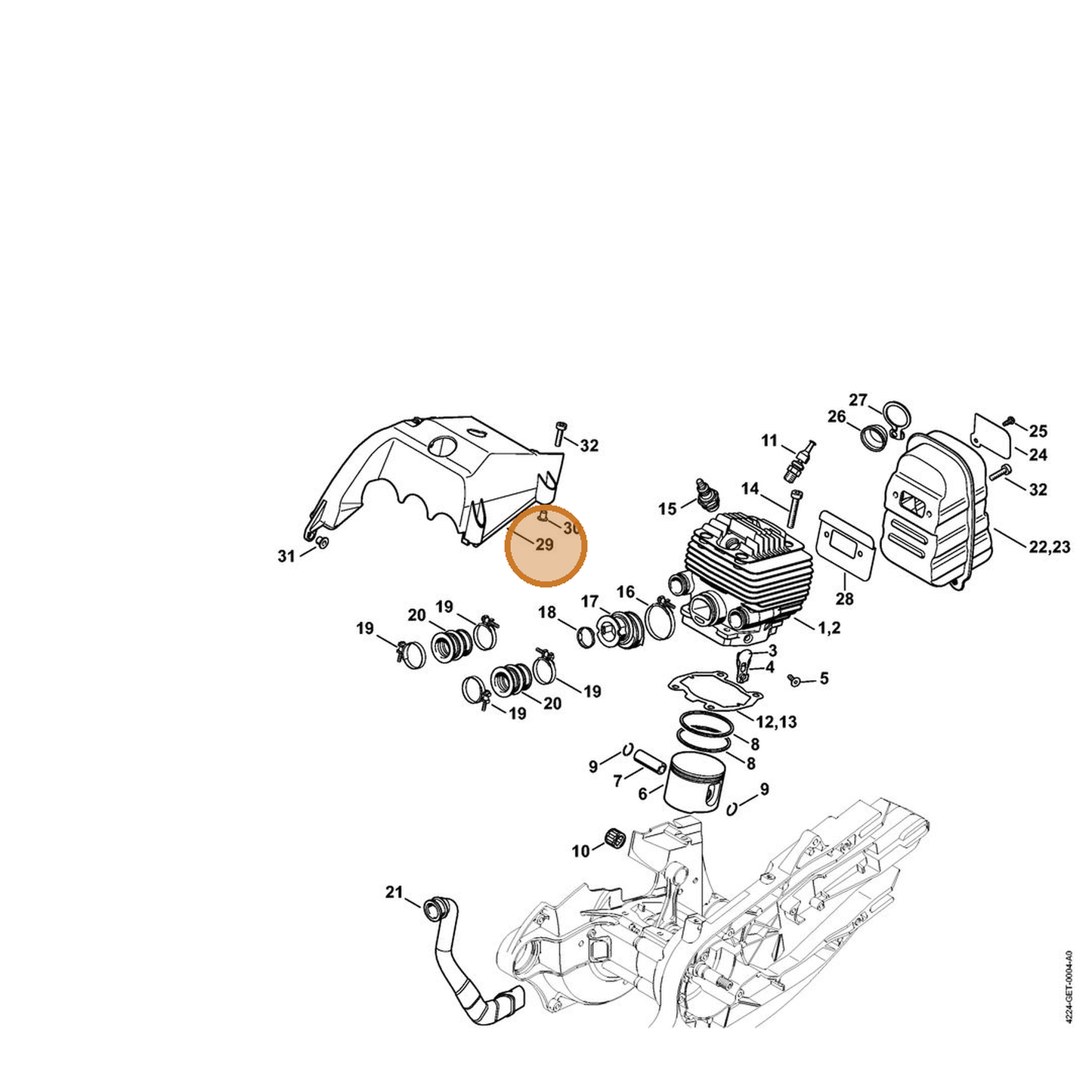 STIHL part 4224-080-0900 — IPL diagram snippet (6x zoom, amber highlight)