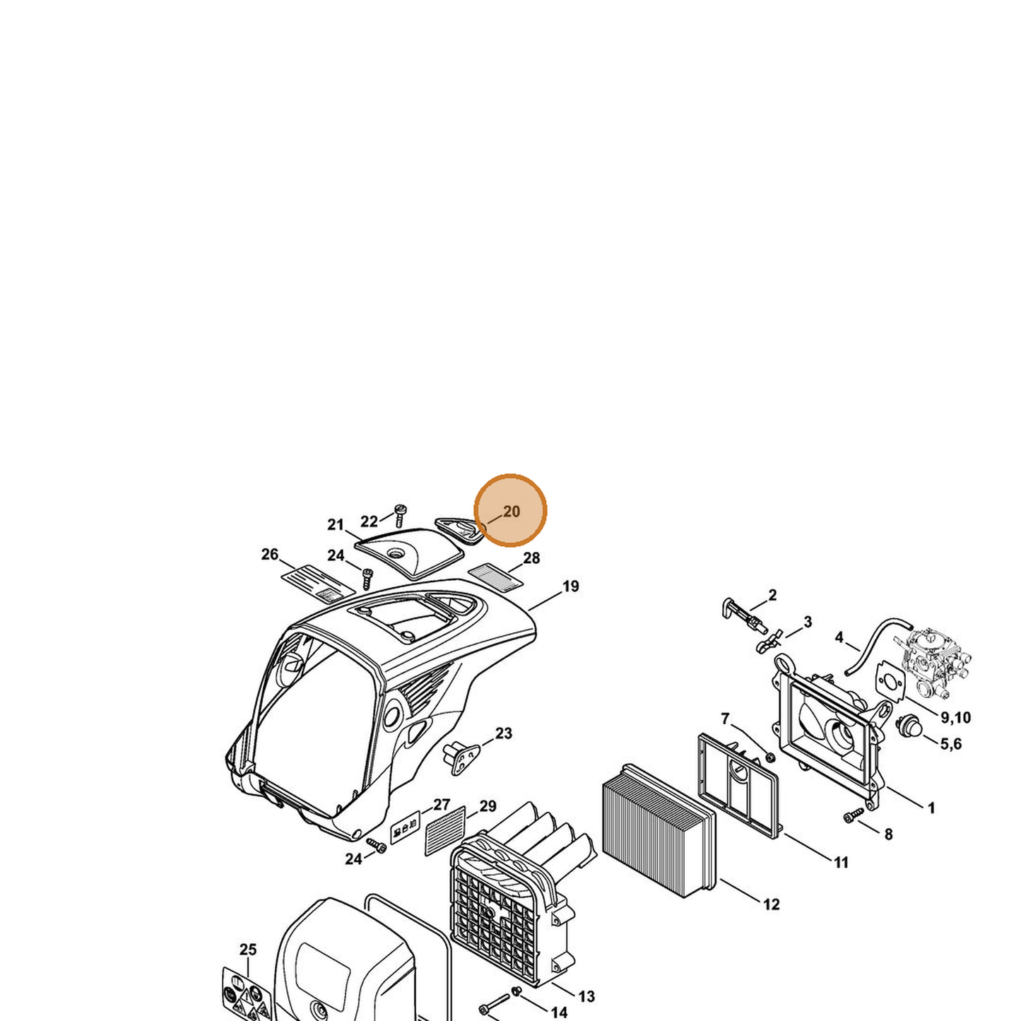 STIHL part 4224-084-7400 — IPL diagram snippet (6x zoom, amber highlight)