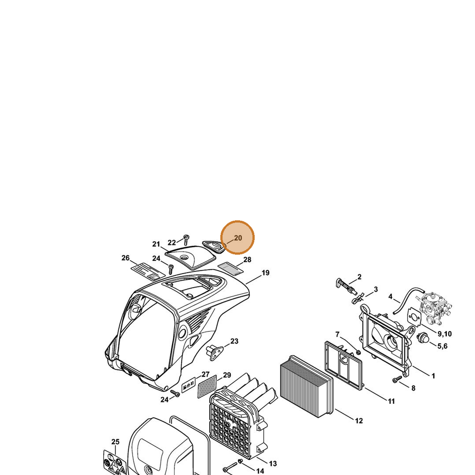 STIHL part 4224-084-7400 — IPL diagram snippet (6x zoom, amber highlight)