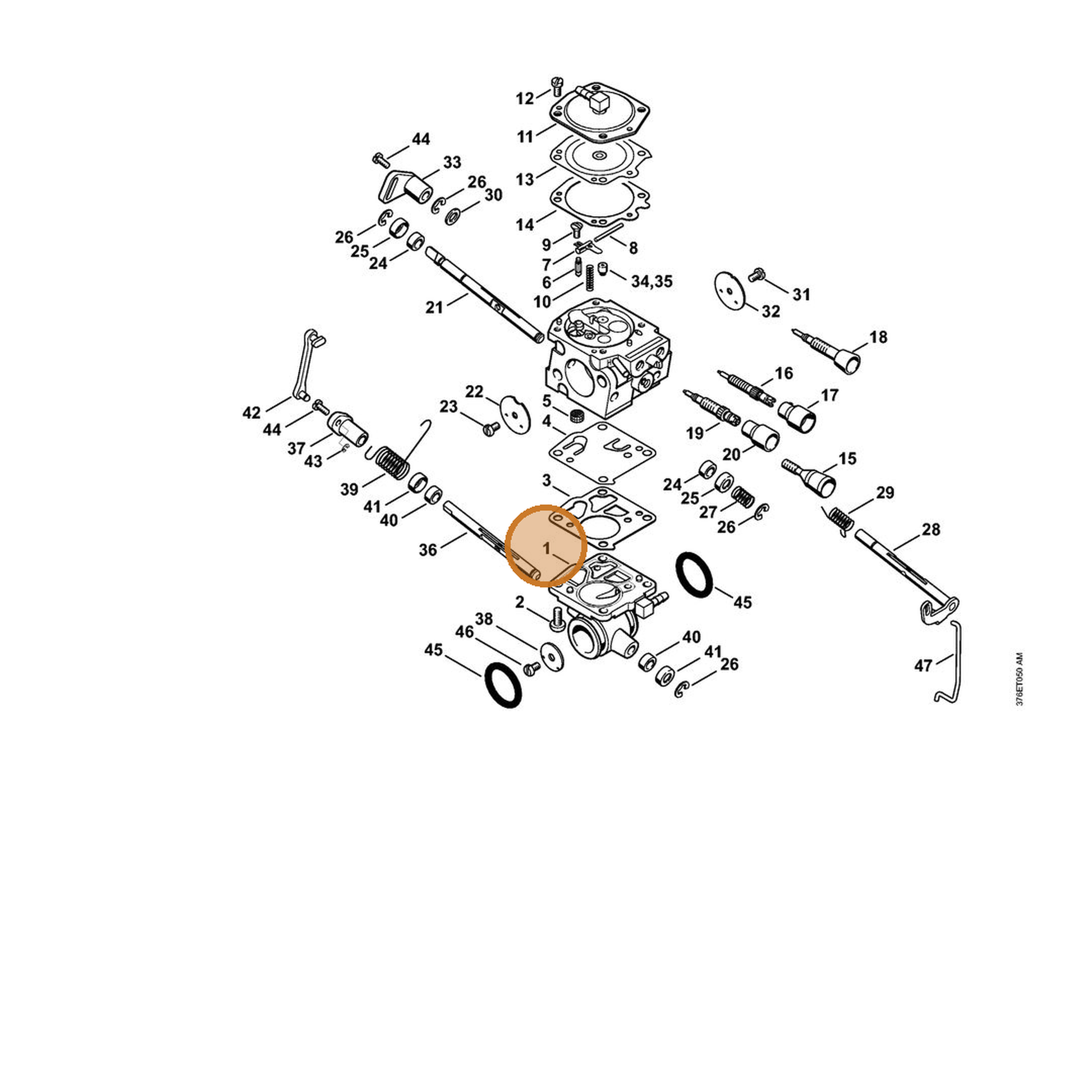 STIHL part 4224-121-0803 — IPL diagram snippet (6x zoom, amber highlight)