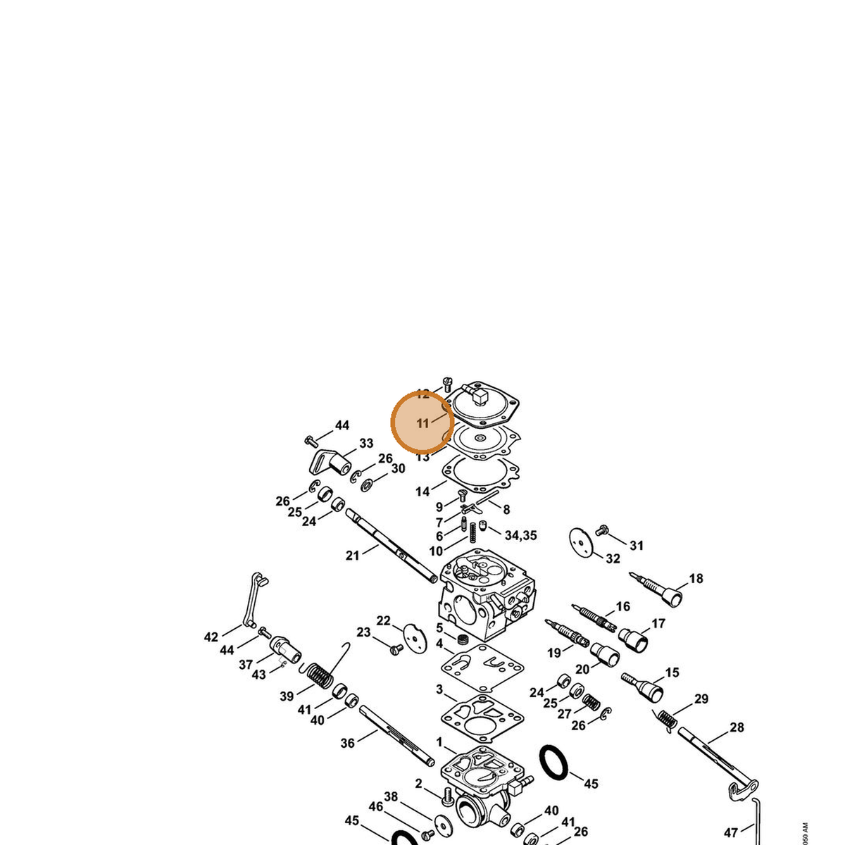 STIHL part 4224-121-0804 — IPL diagram snippet (6x zoom, amber highlight)