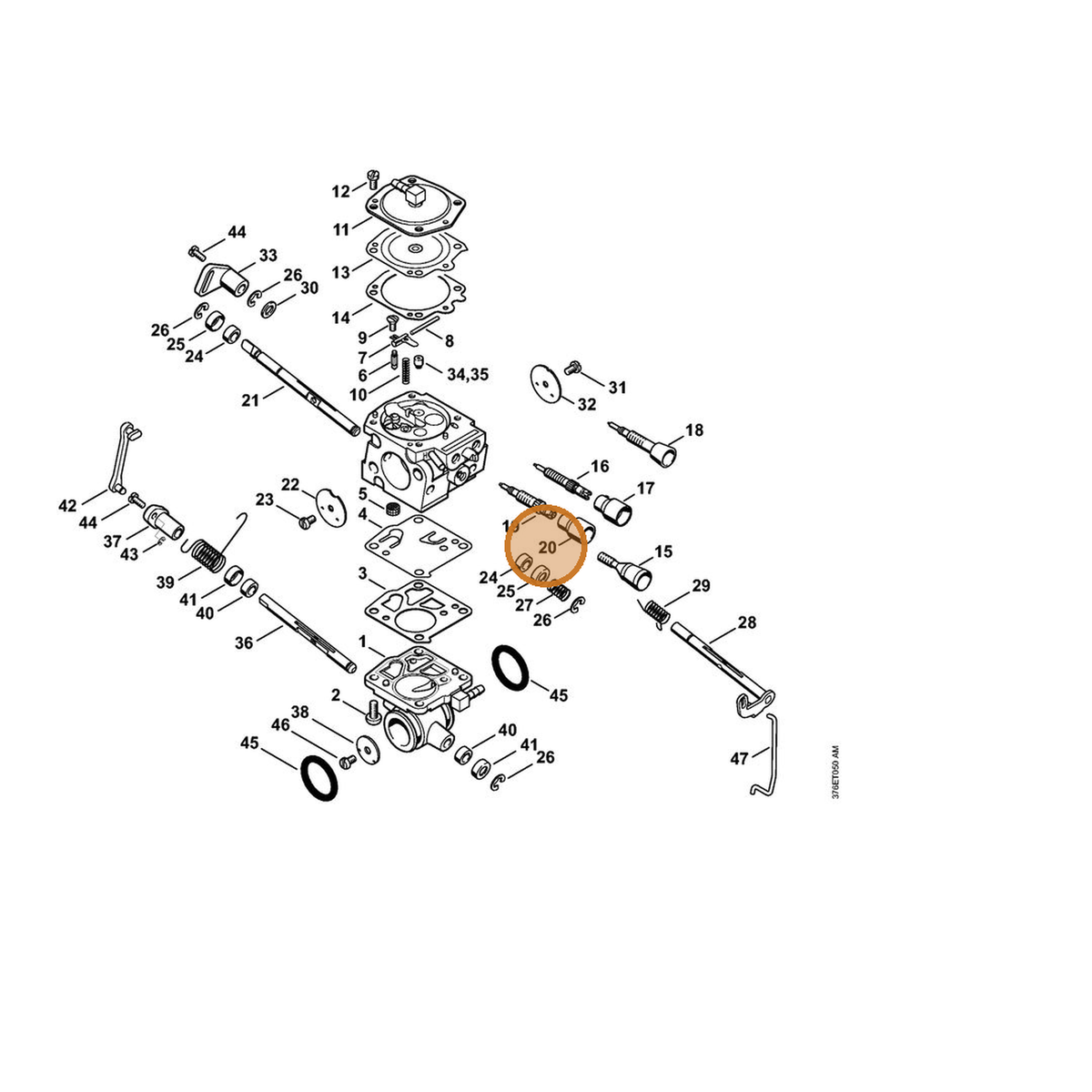 STIHL part 4224-121-2701 — IPL diagram snippet (6x zoom, amber highlight)