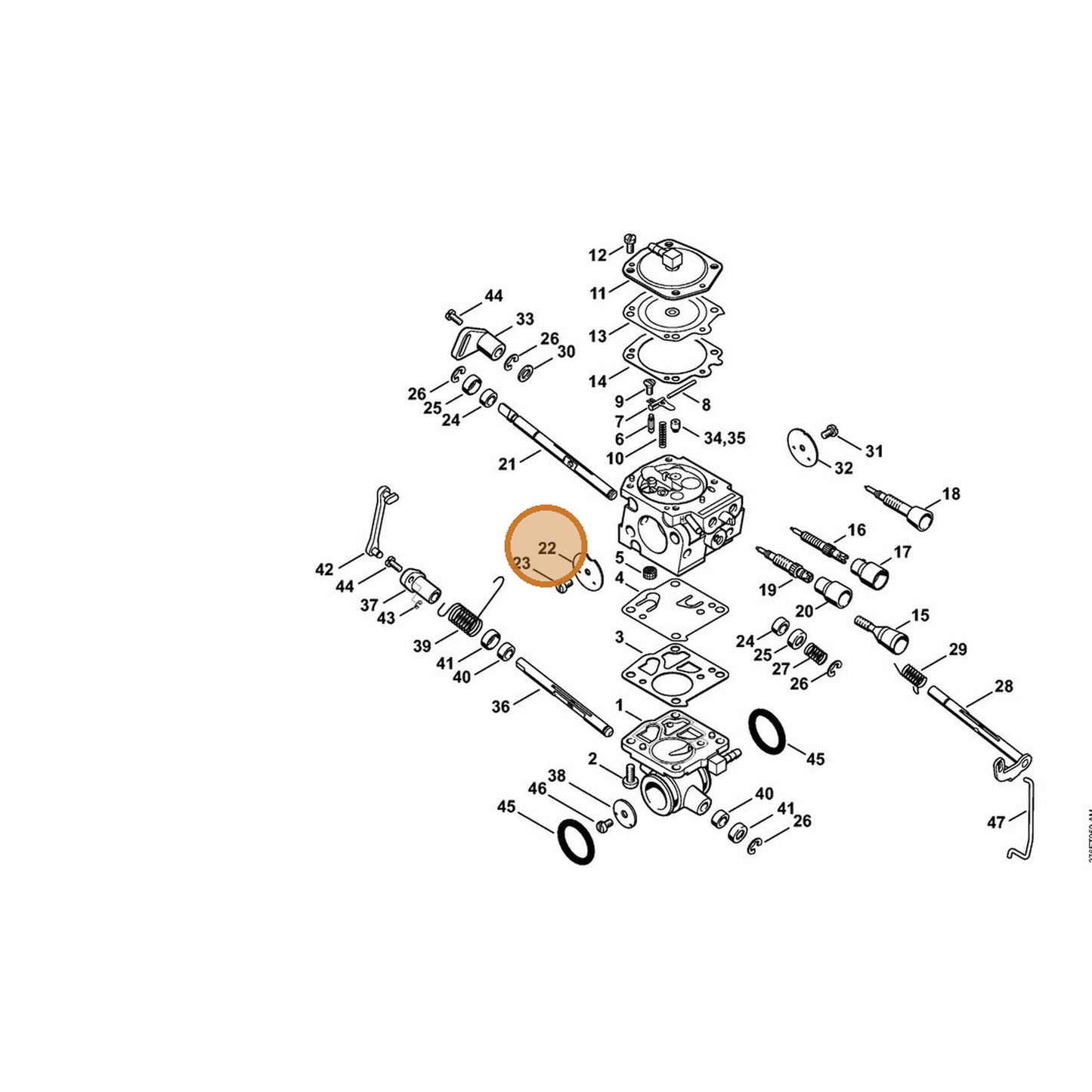 STIHL part 4224-121-2901 — IPL diagram snippet (6x zoom, amber highlight)