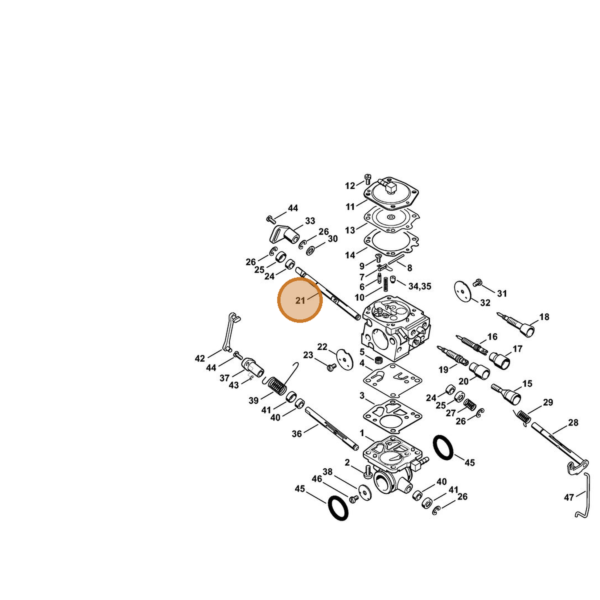 STIHL part 4224-121-3001 — IPL diagram snippet (6x zoom, amber highlight)