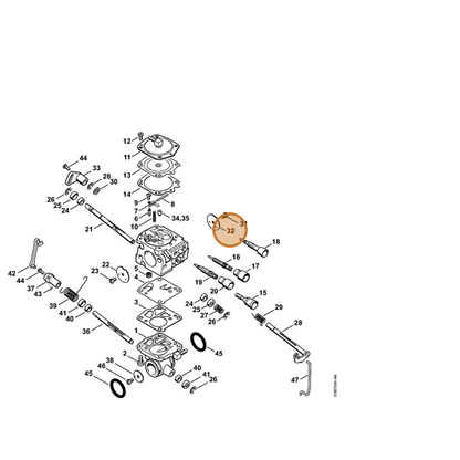 STIHL part 4224-121-3301 — IPL diagram snippet (6x zoom, amber highlight)