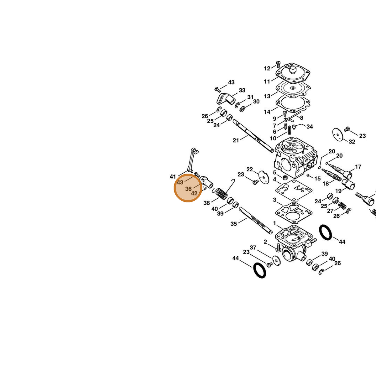 STIHL part 4224-121-6602 — IPL diagram snippet (6x zoom, amber highlight)