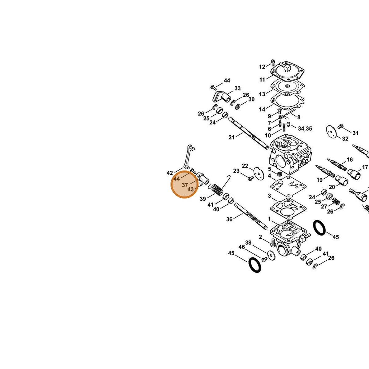 STIHL part 4224-121-6603 — IPL diagram snippet (6x zoom, amber highlight)