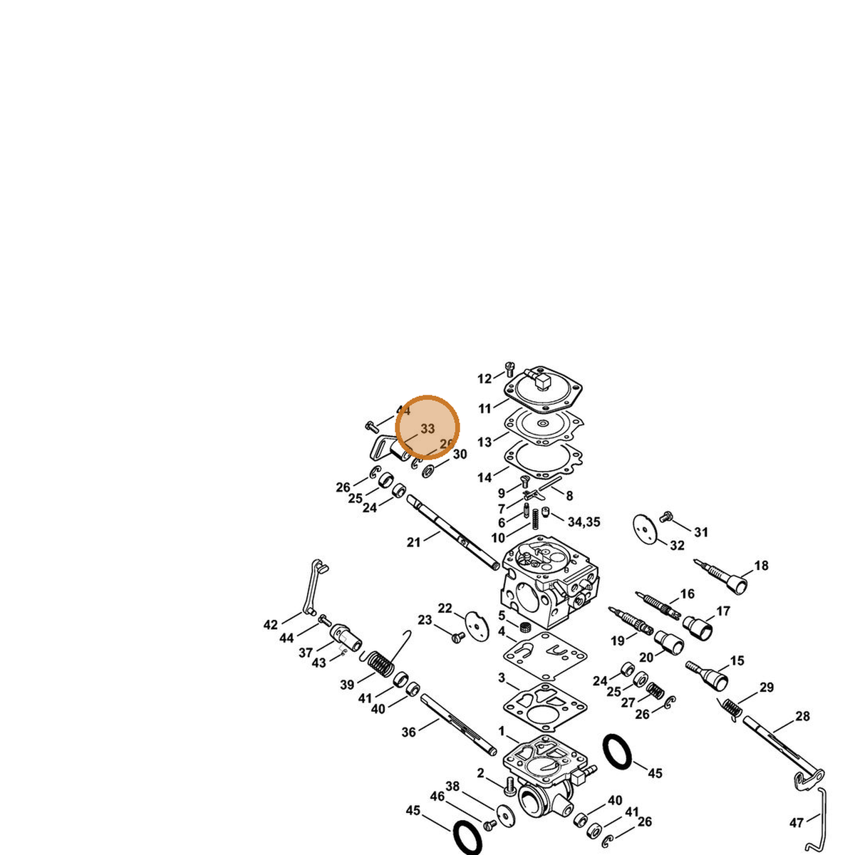 STIHL part 4224-121-6604 — IPL diagram snippet (6x zoom, amber highlight)