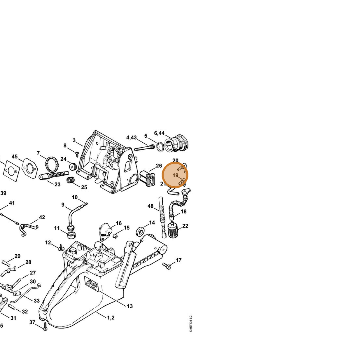 STIHL part 4224-122-3900 — IPL diagram snippet (6x zoom, amber highlight)