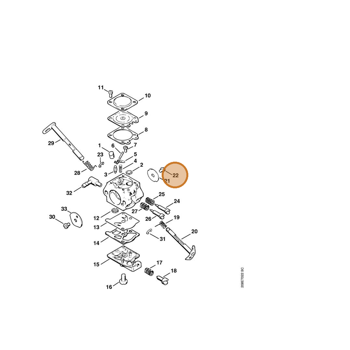 STIHL part 4224-122-7801 — IPL diagram snippet (6x zoom, amber highlight)