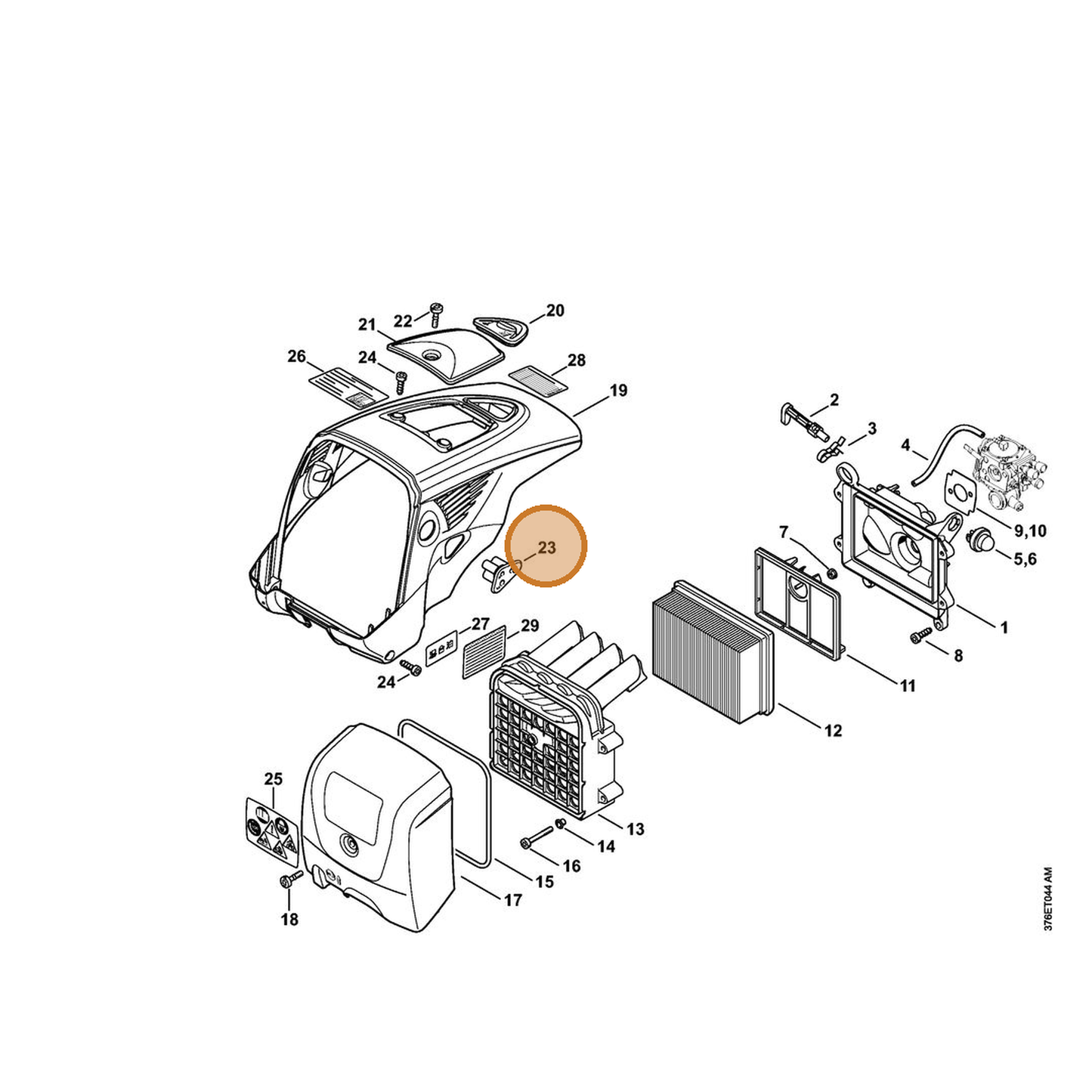STIHL part 4224-123-7500 — IPL diagram snippet (6x zoom, amber highlight)