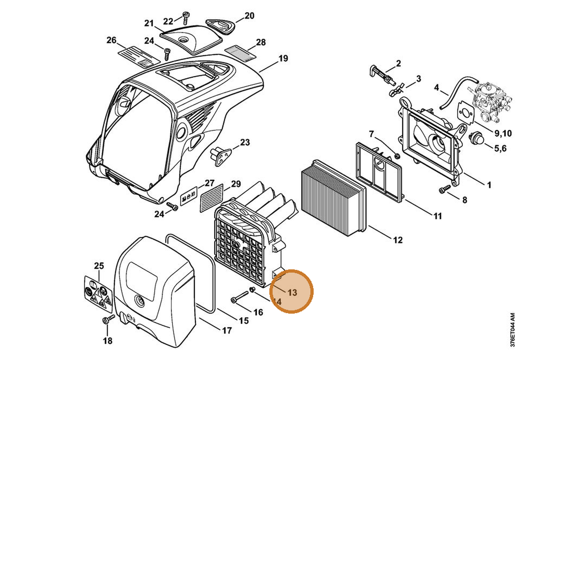 STIHL part 4224-140-2800 — IPL diagram snippet (6x zoom, amber highlight)