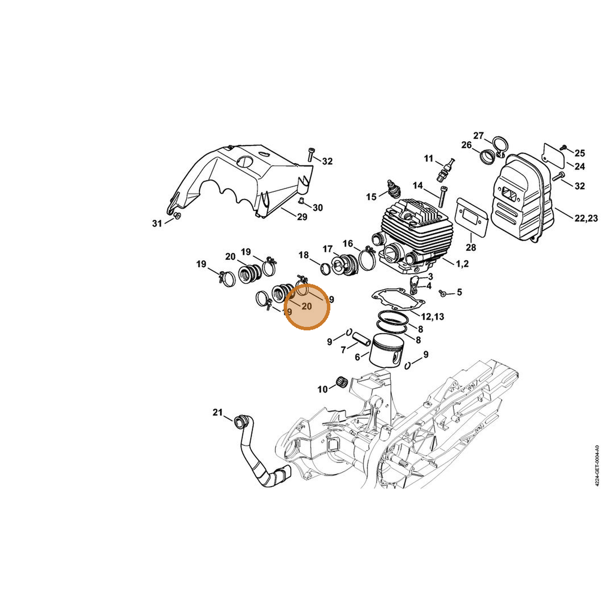 STIHL part 4224-141-2202 — IPL diagram snippet (6x zoom, amber highlight)