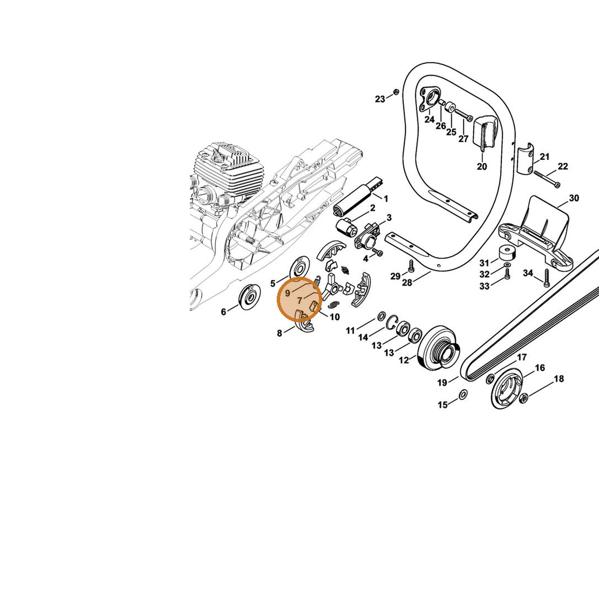STIHL part 4224-160-2001 — IPL diagram snippet (6x zoom, amber highlight)