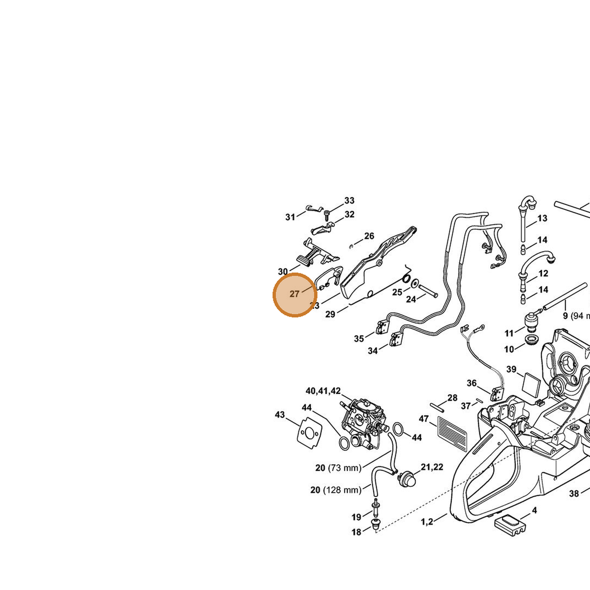 STIHL part 4224-182-0800 — IPL diagram snippet (6x zoom, amber highlight)