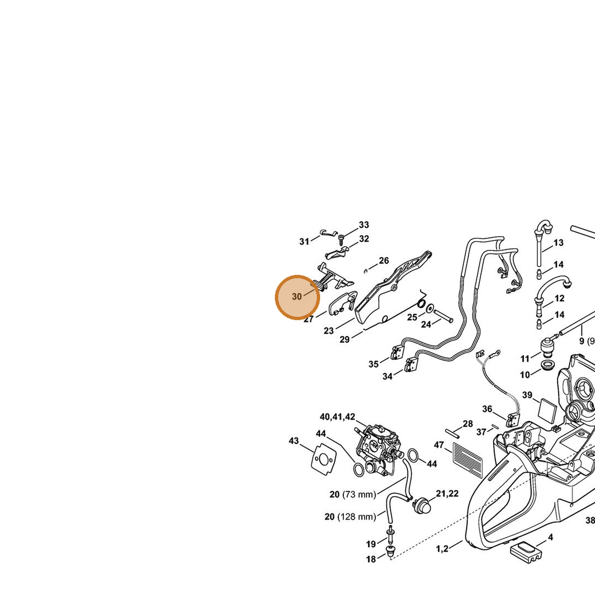 STIHL part 4224-182-0900 — IPL diagram snippet (6x zoom, amber highlight)