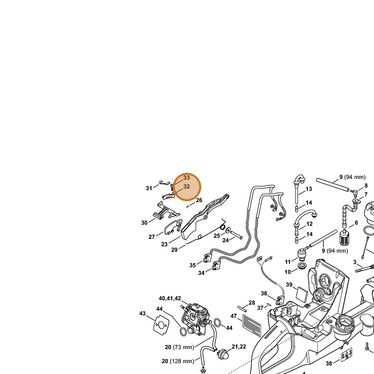 STIHL part 4224-182-4400 — IPL diagram snippet (6x zoom, amber highlight)