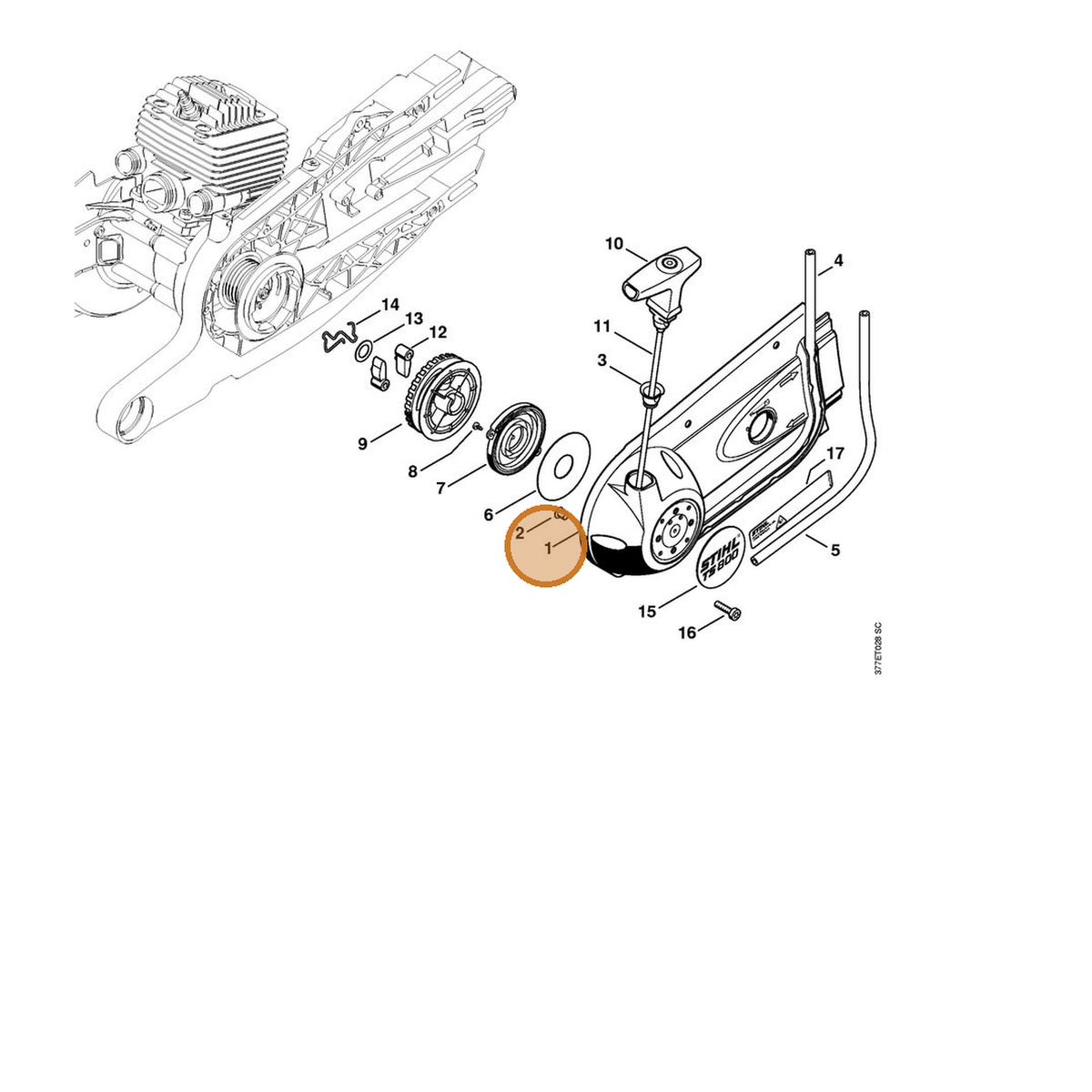 STIHL part 4224-190-0411 — IPL diagram snippet (6x zoom, amber highlight)