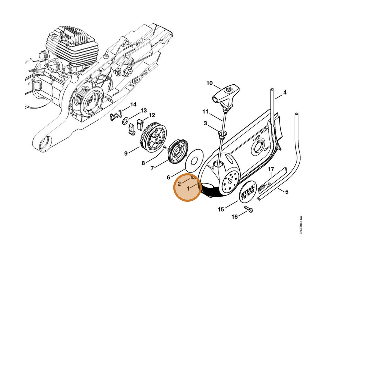 STIHL part 4224-190-0412 — IPL diagram snippet (6x zoom, amber highlight)