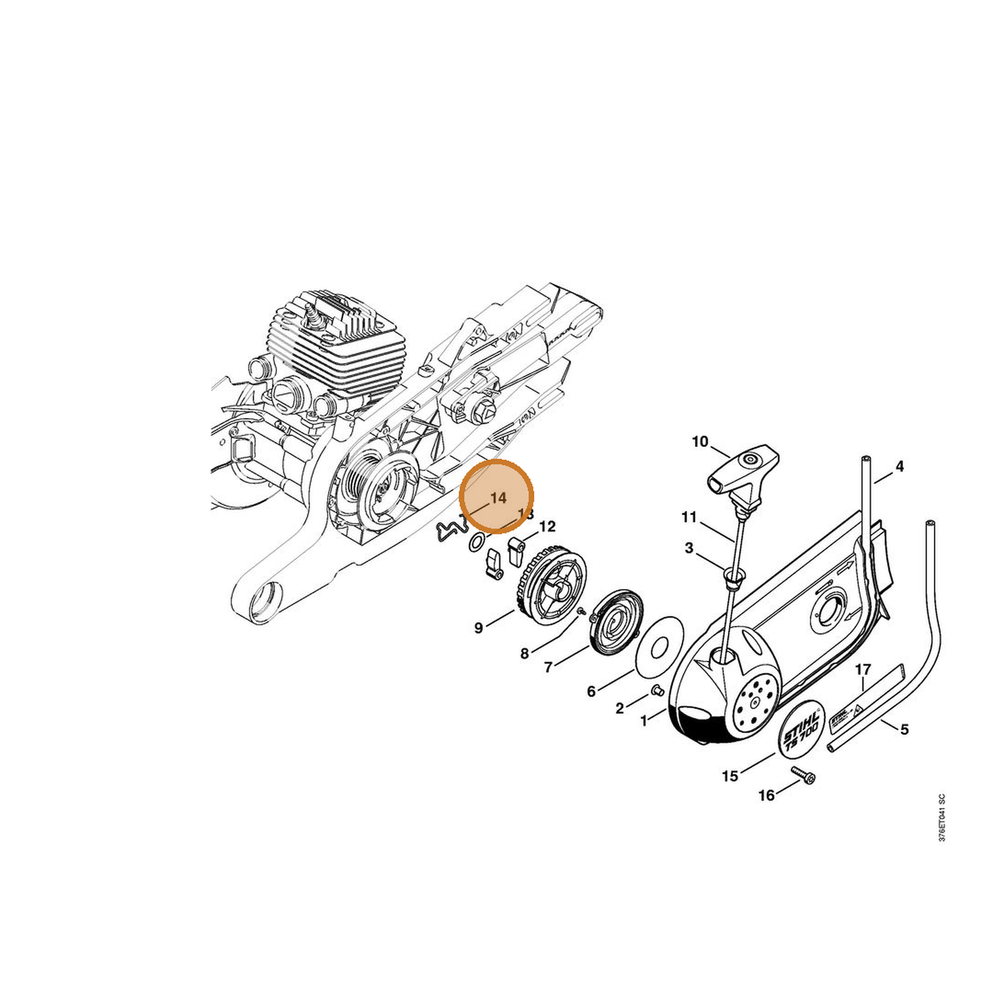 STIHL part 4224-195-3501 — IPL diagram snippet (6x zoom, amber highlight)
