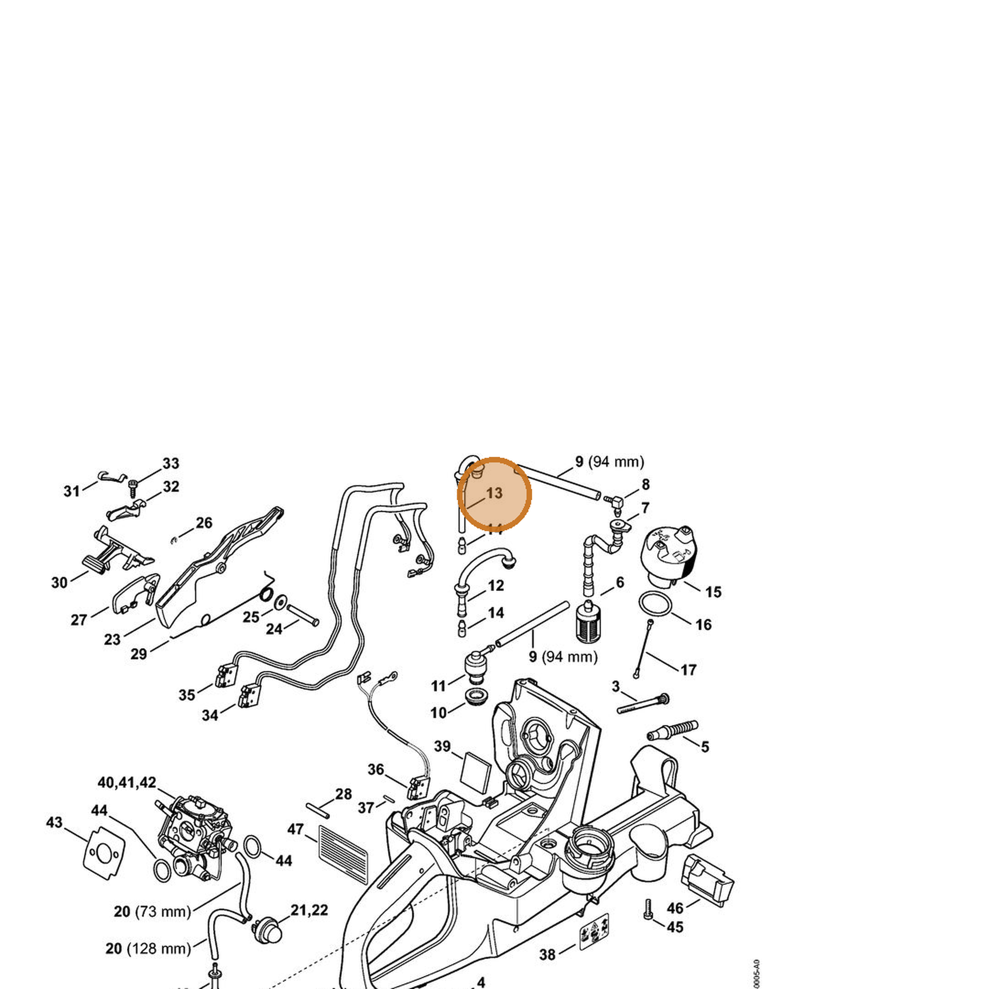 STIHL part 4224-350-5800 — IPL diagram snippet (6x zoom, amber highlight)