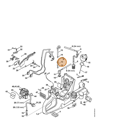 STIHL part 4224-350-5801 — IPL diagram snippet (6x zoom, amber highlight)