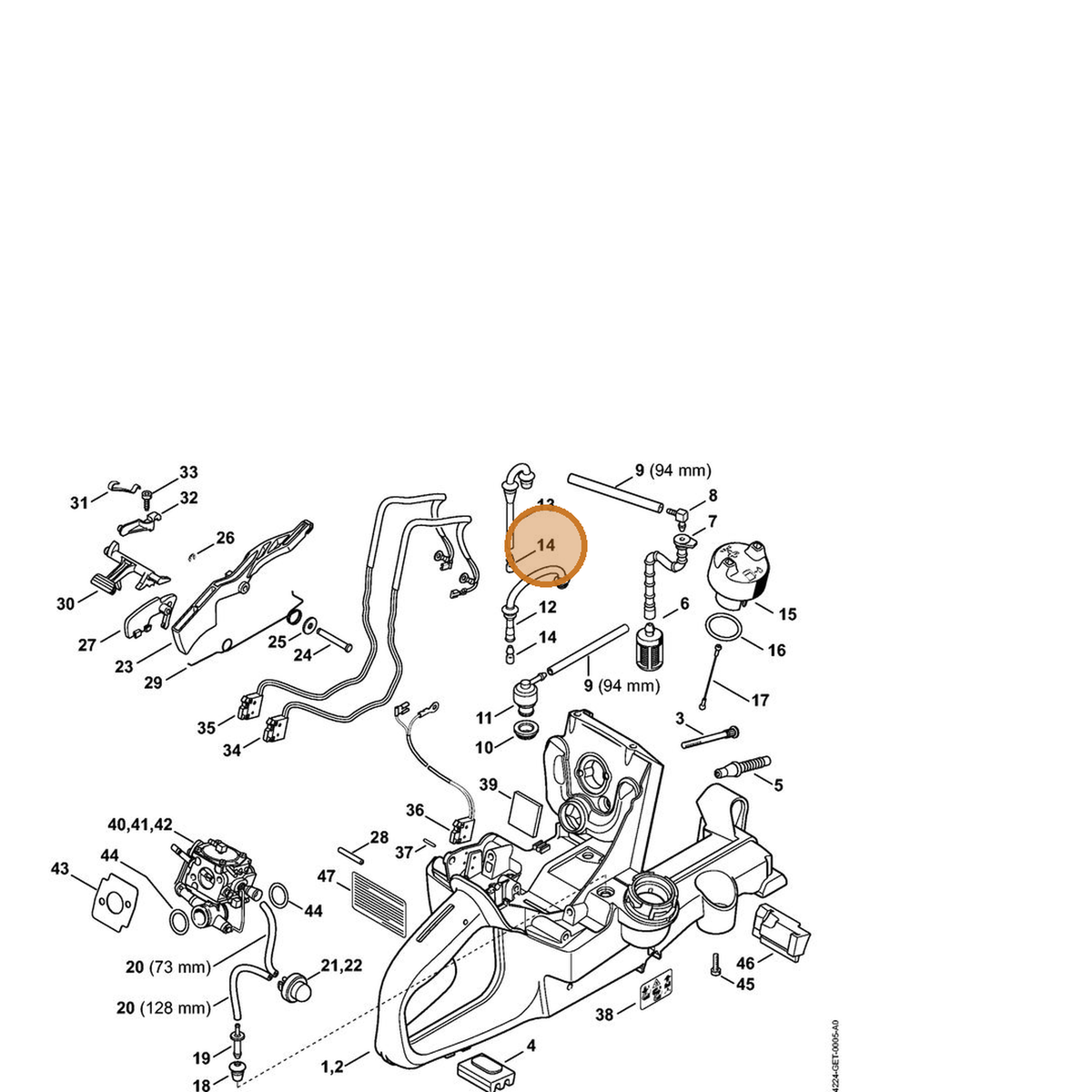 STIHL part 4224-358-8100 — IPL diagram snippet (6x zoom, amber highlight)