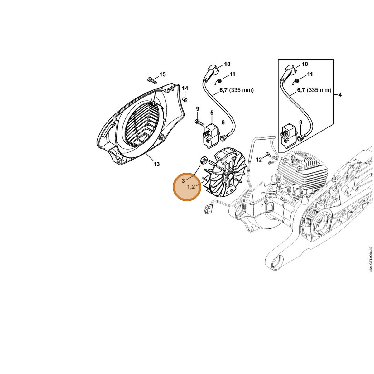 STIHL part 4224-400-1201 — IPL diagram snippet (6x zoom, amber highlight)