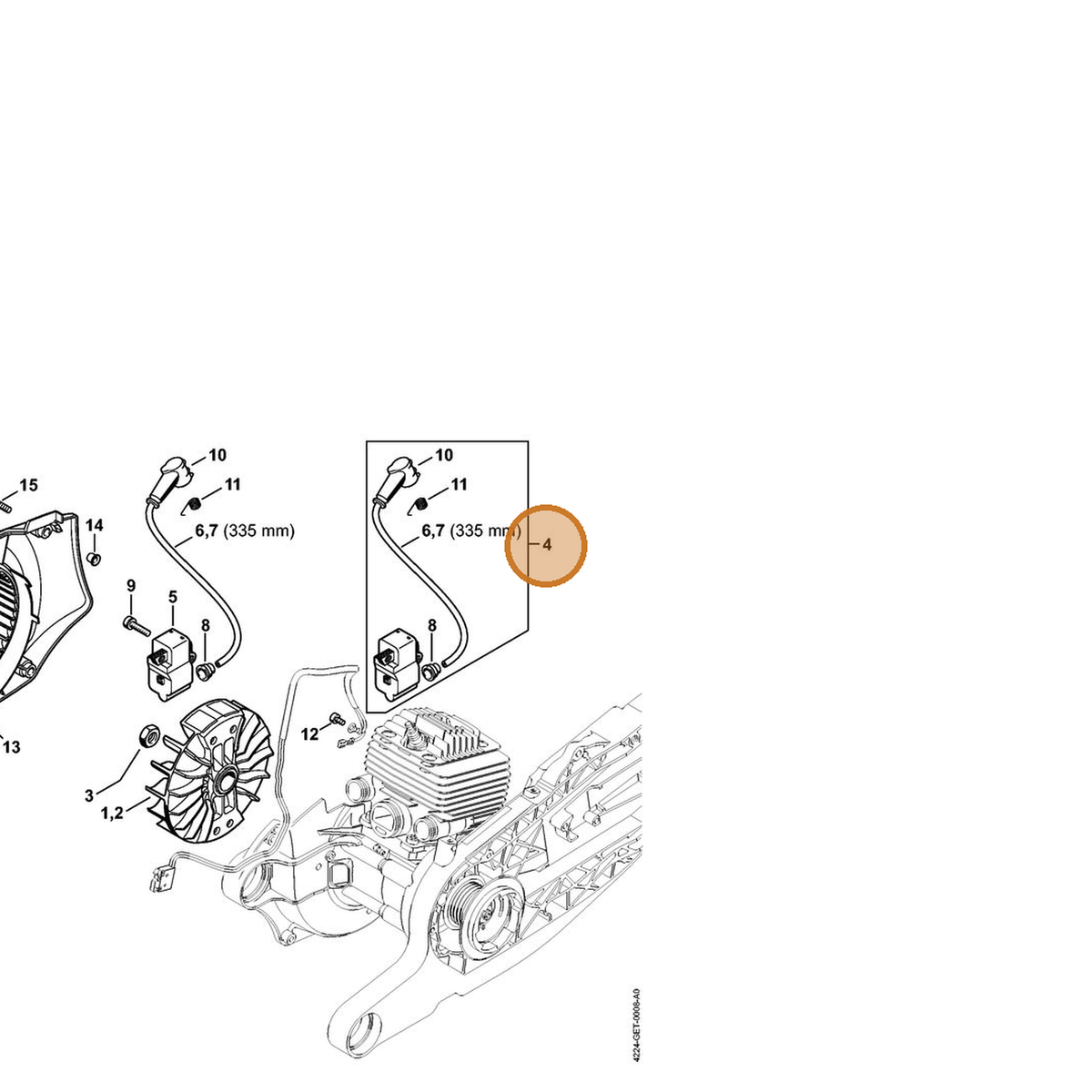 STIHL part 4224-400-1302 — IPL diagram snippet (6x zoom, amber highlight)