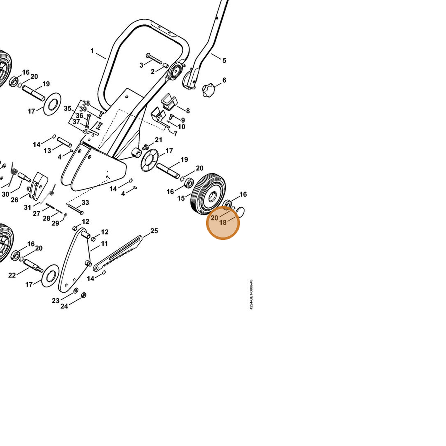 STIHL part 4224-704-3600 — IPL diagram snippet (6x zoom, amber highlight)
