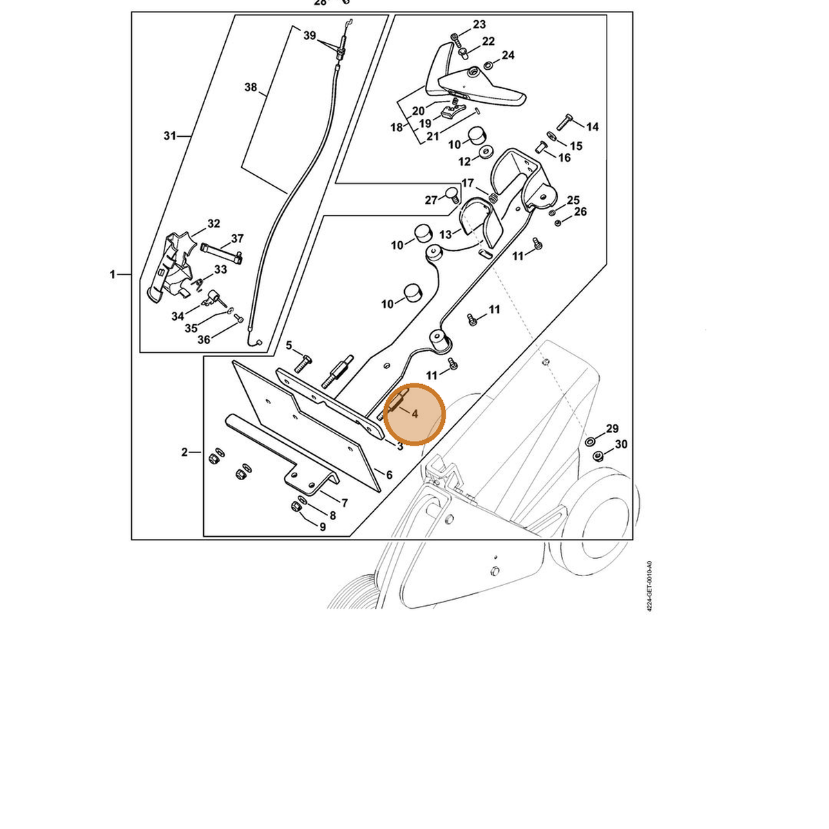 STIHL part 4224-731-8600 — IPL diagram snippet (6x zoom, amber highlight)