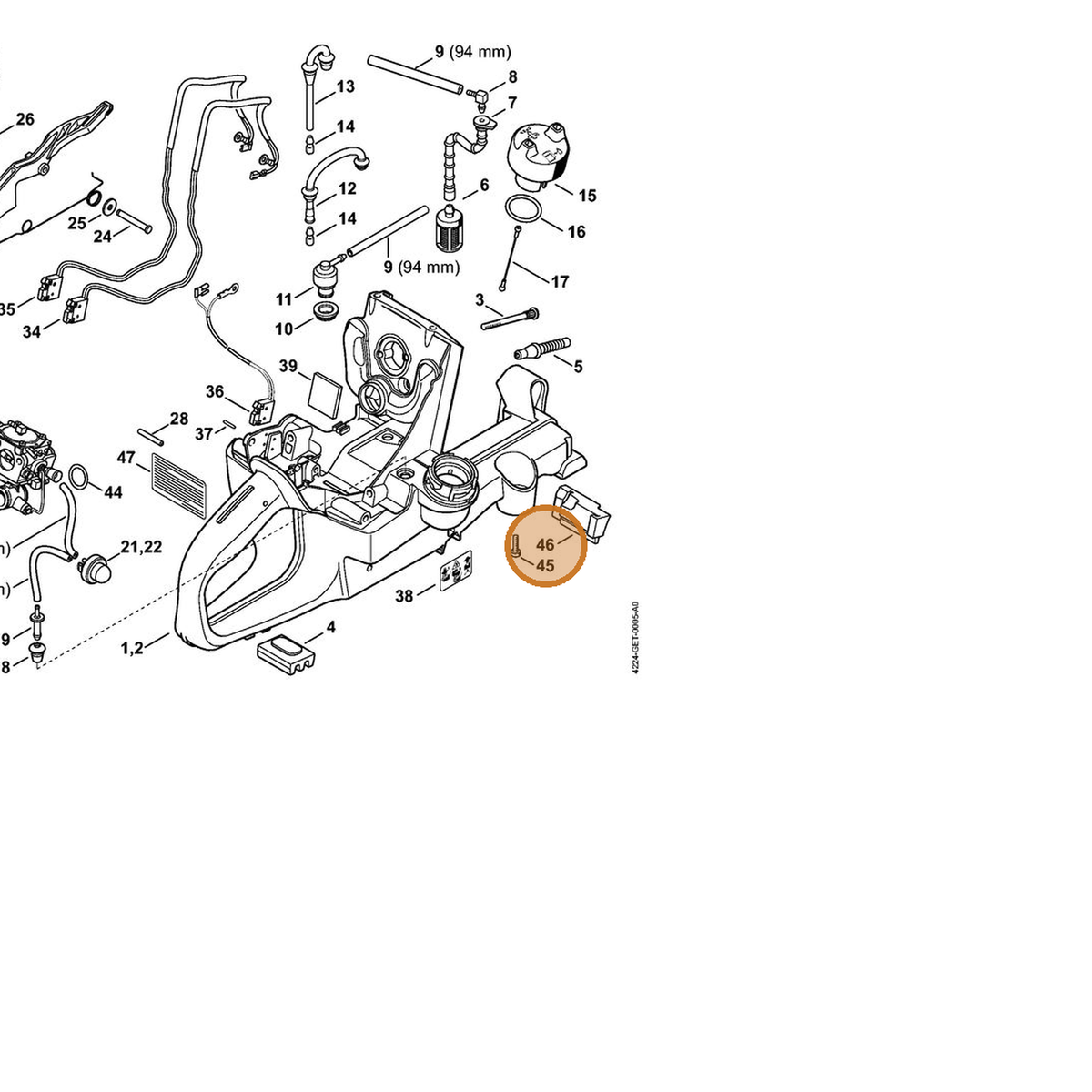 STIHL part 4224-791-5901 — IPL diagram snippet (6x zoom, amber highlight)