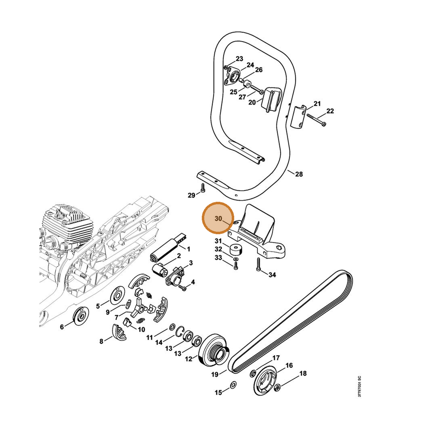 STIHL part 4224-791-7602 — IPL diagram snippet (6x zoom, amber highlight)
