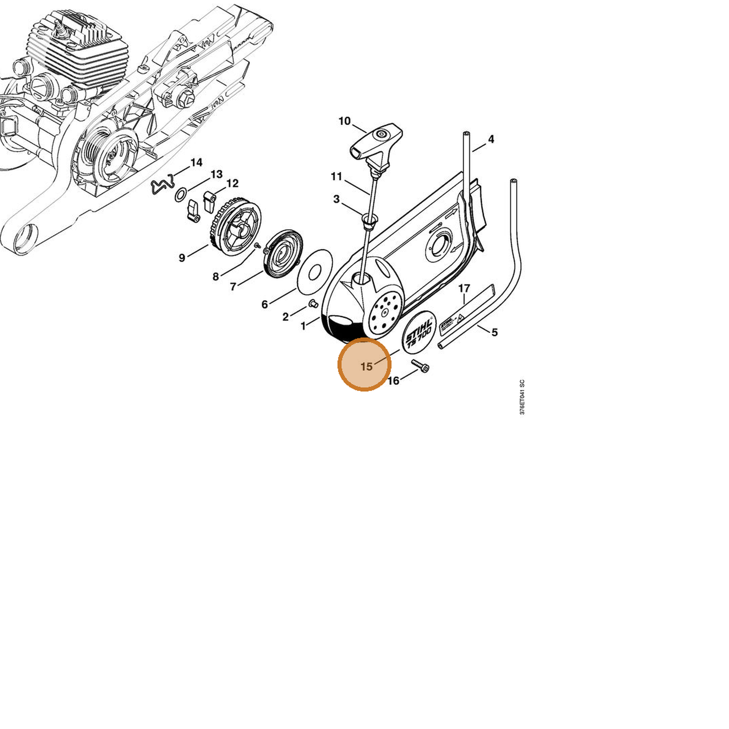 STIHL part 4224-967-1500 — IPL diagram snippet (6x zoom, amber highlight)