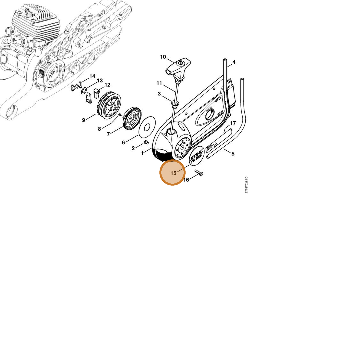 STIHL part 4224-967-1501 — IPL diagram snippet (6x zoom, amber highlight)