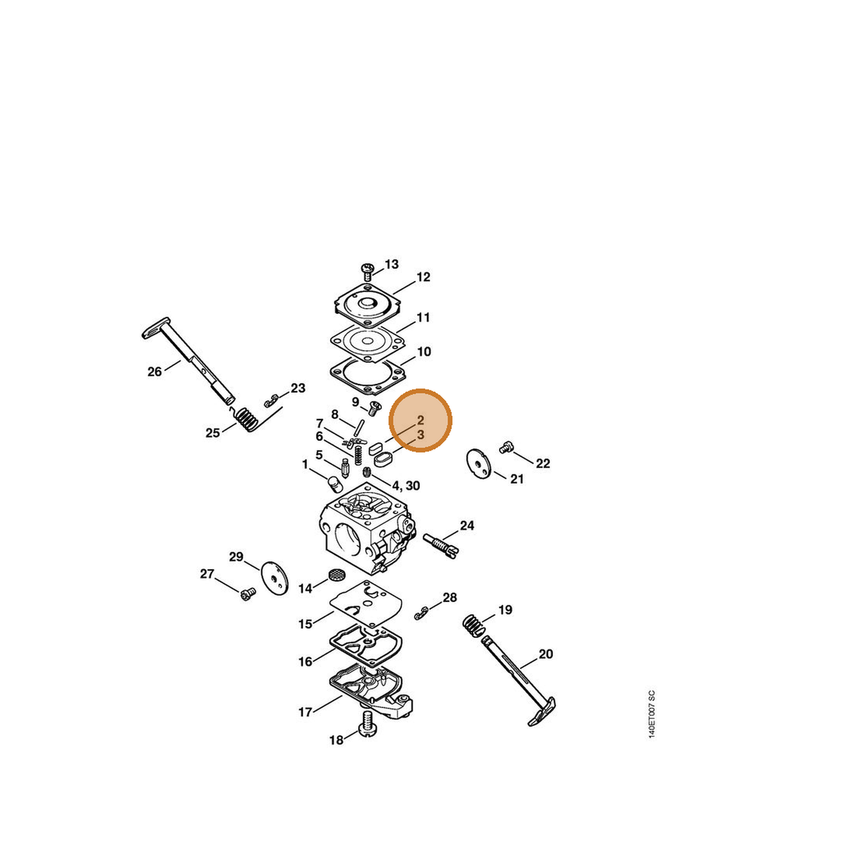 STIHL part 4226-121-0700 — IPL diagram snippet (6x zoom, amber highlight)