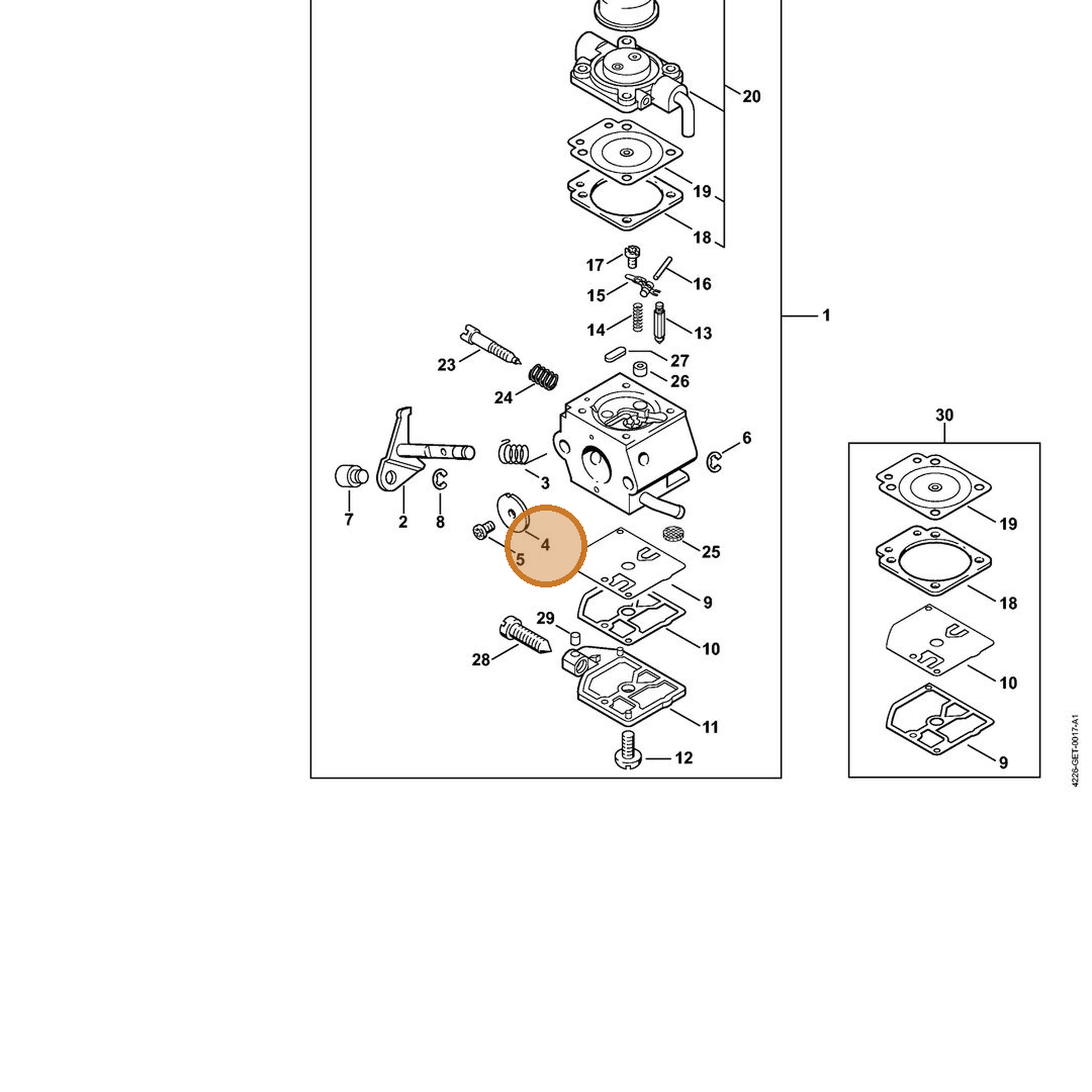 STIHL part 4226-121-3300 — IPL diagram snippet (6x zoom, amber highlight)
