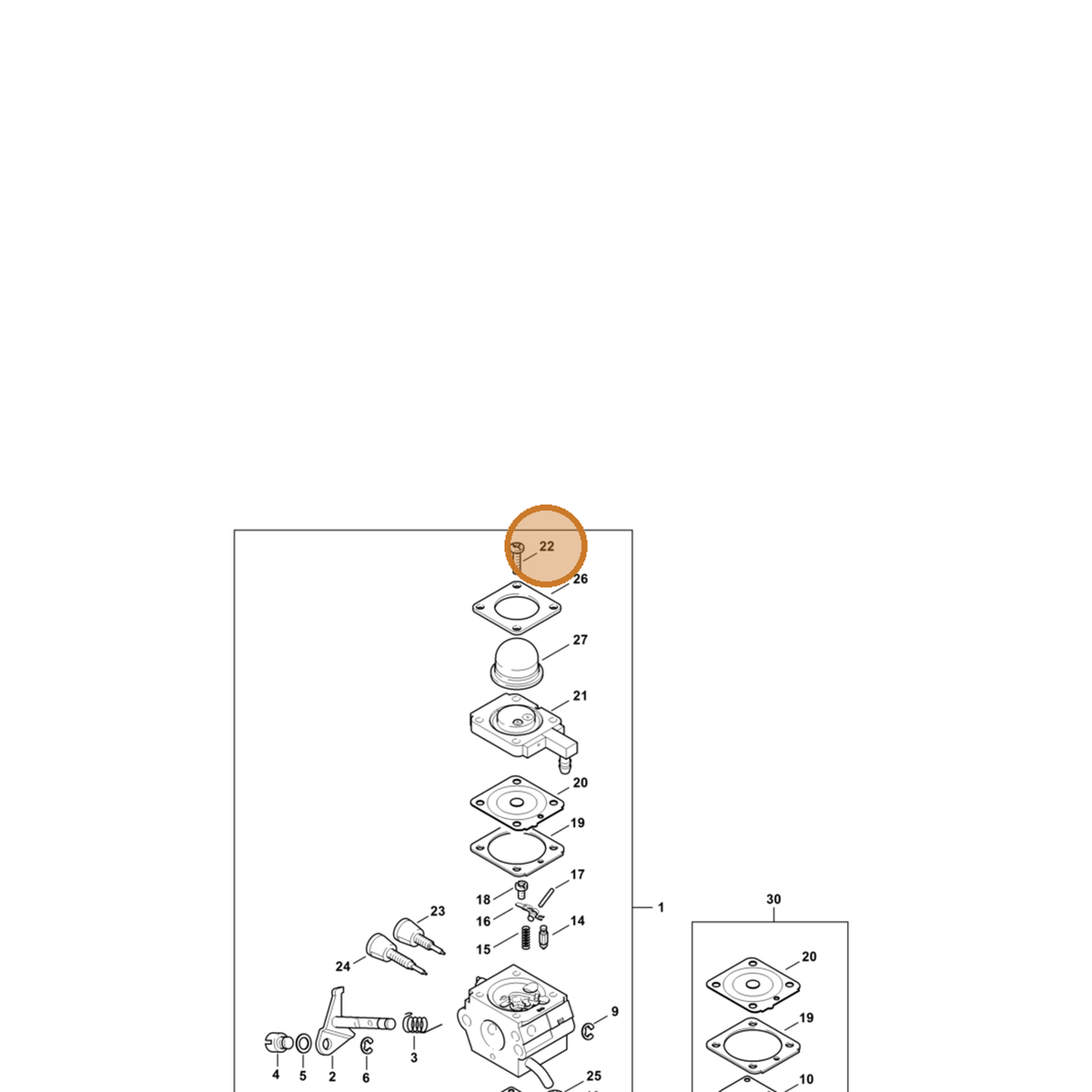 STIHL part 4226-122-7100 — IPL diagram snippet (6x zoom, amber highlight)