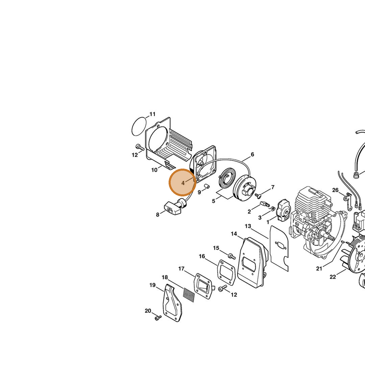 STIHL part 4226-190-0400 — IPL diagram snippet (6x zoom, amber highlight)