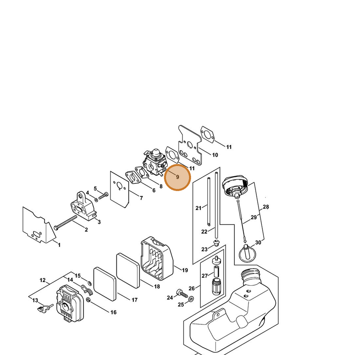 STIHL part 4227-120-0604 — IPL diagram snippet (6x zoom, amber highlight)