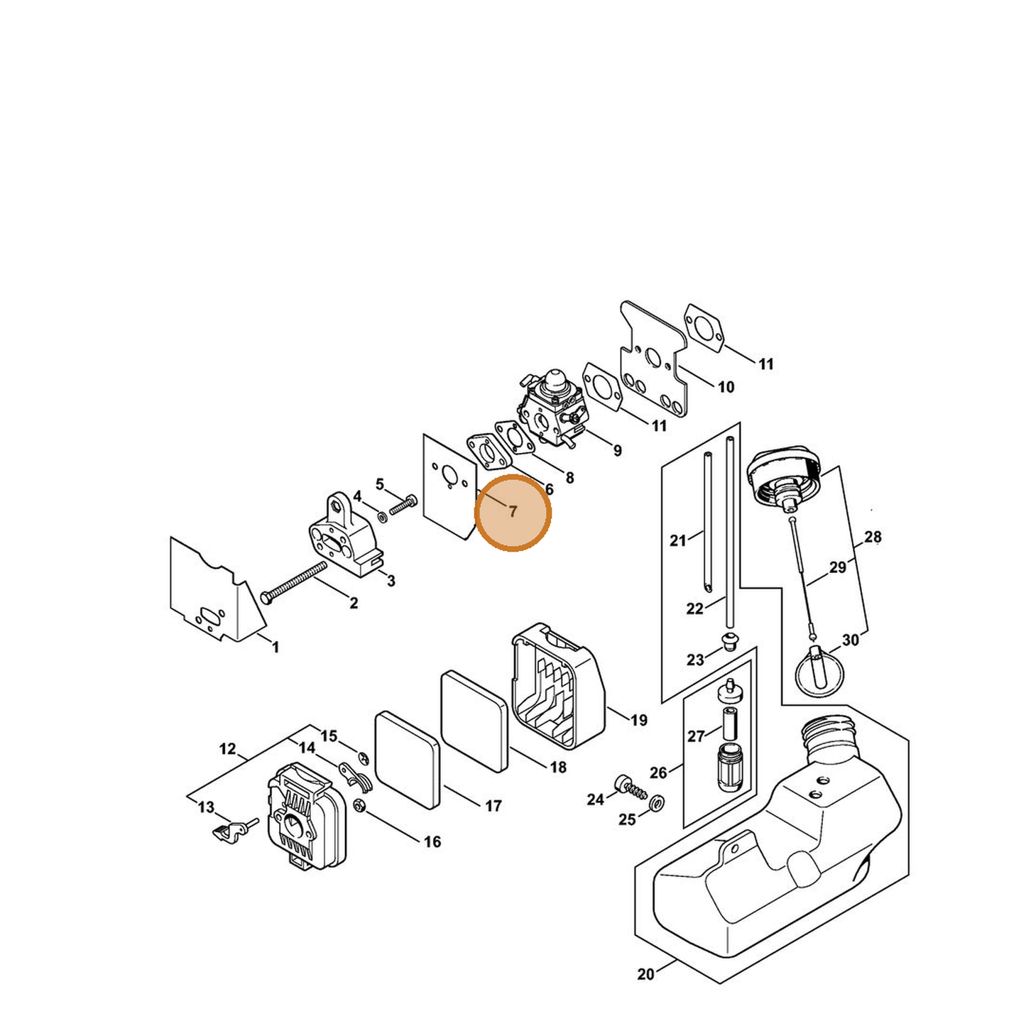 STIHL part 4227-129-0906 — IPL diagram snippet (6x zoom, amber highlight)