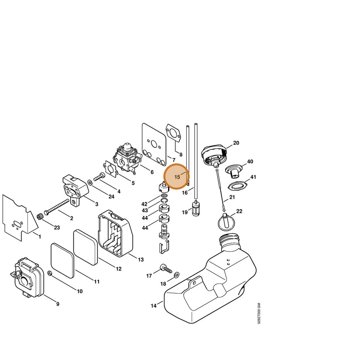 STIHL part 4227-358-0800 — IPL diagram snippet (6x zoom, amber highlight)