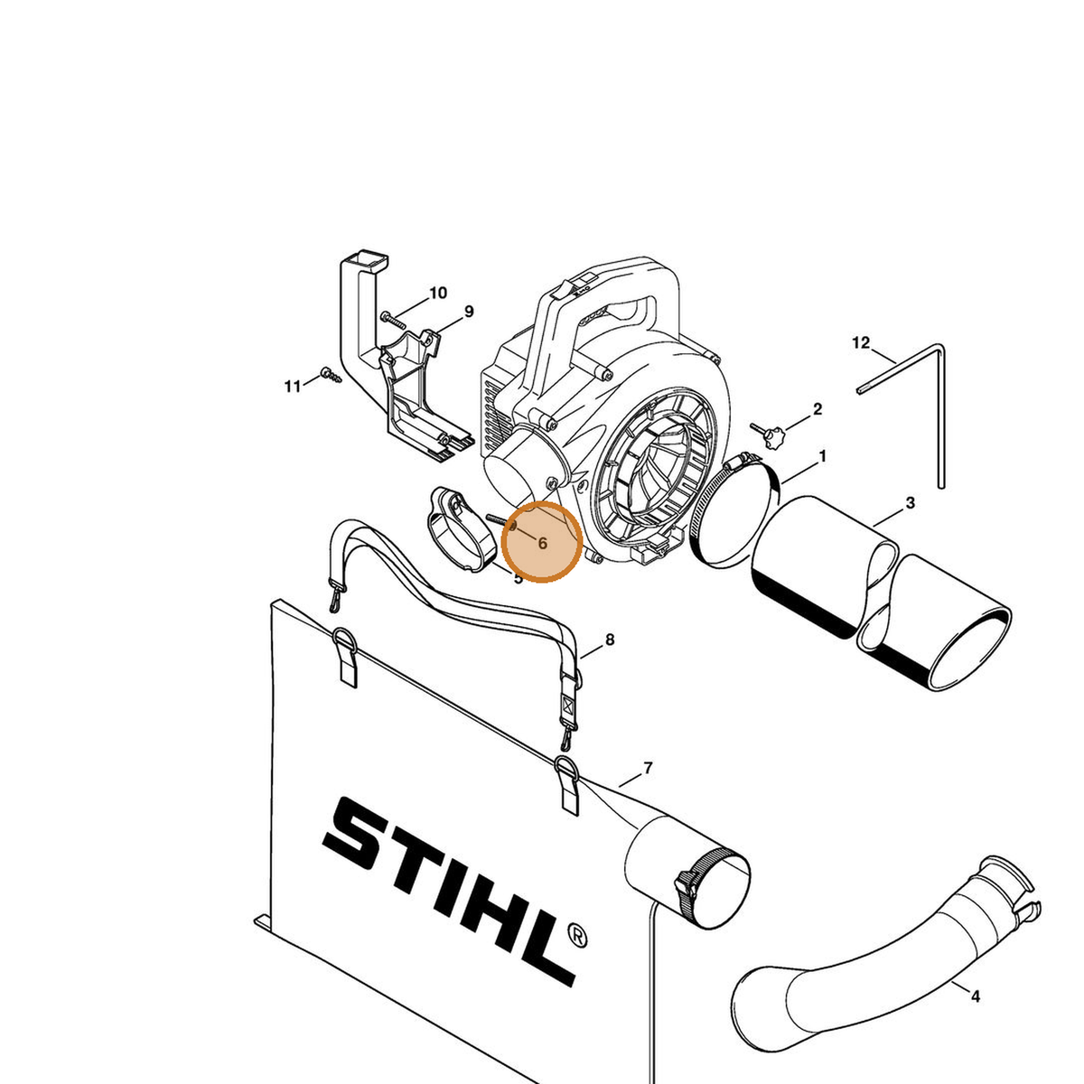 STIHL part 4227-701-5000 — IPL diagram snippet (6x zoom, amber highlight)